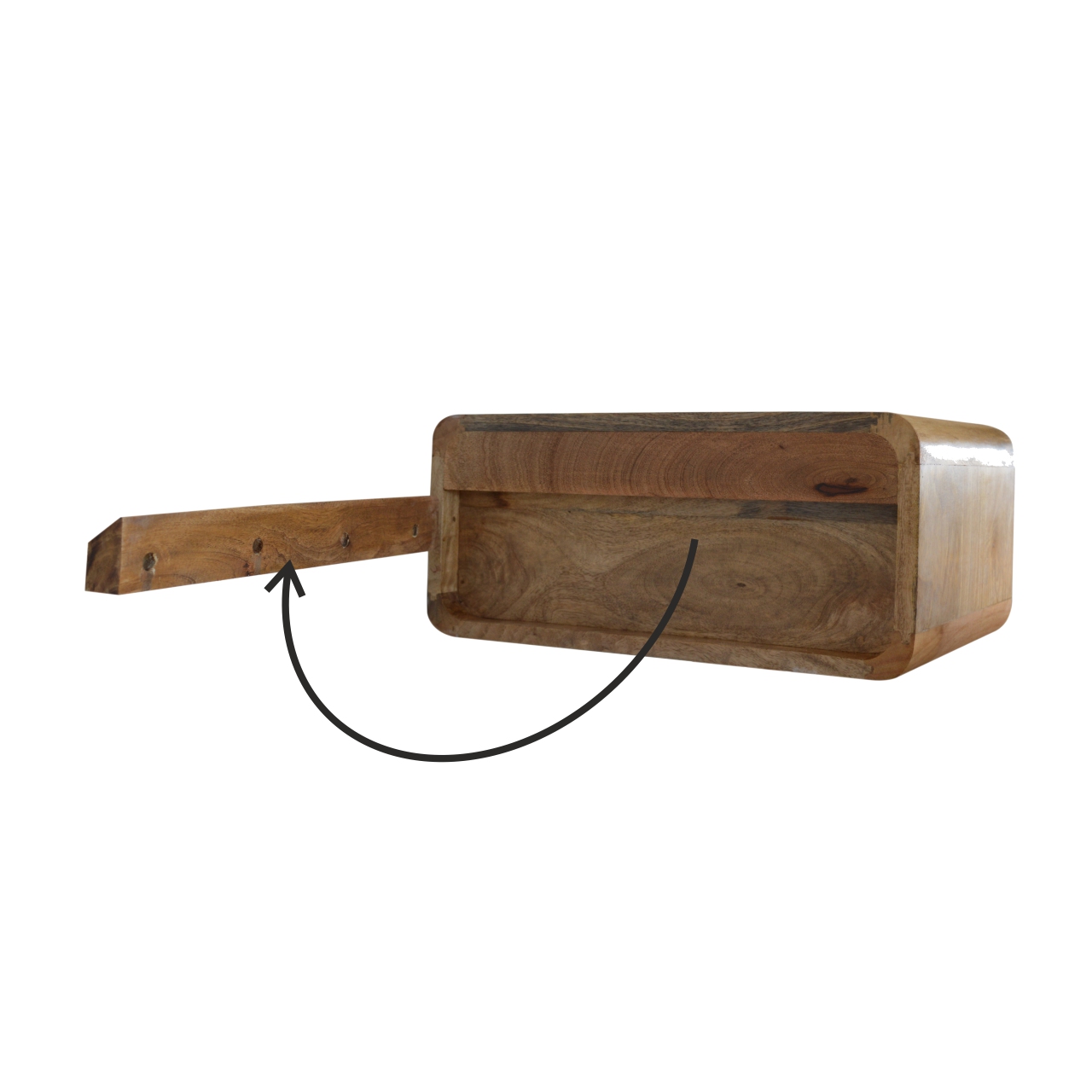 Solid Mango Wood Oak Finished Wall Mounted Open Bedside - Image 9