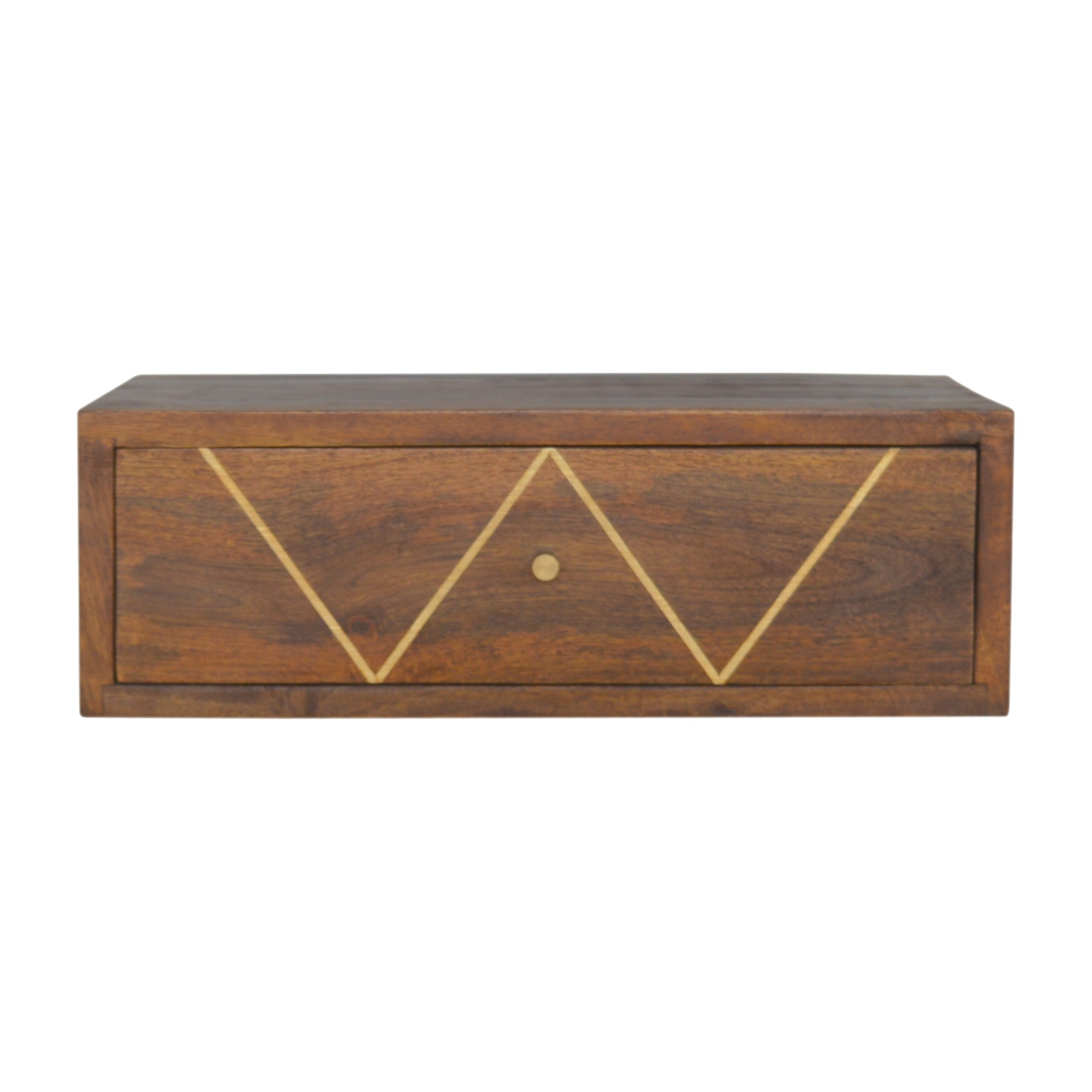 Solid Mango Wood Chestnut & Brass Finished 1 Drawer Floating Bedside