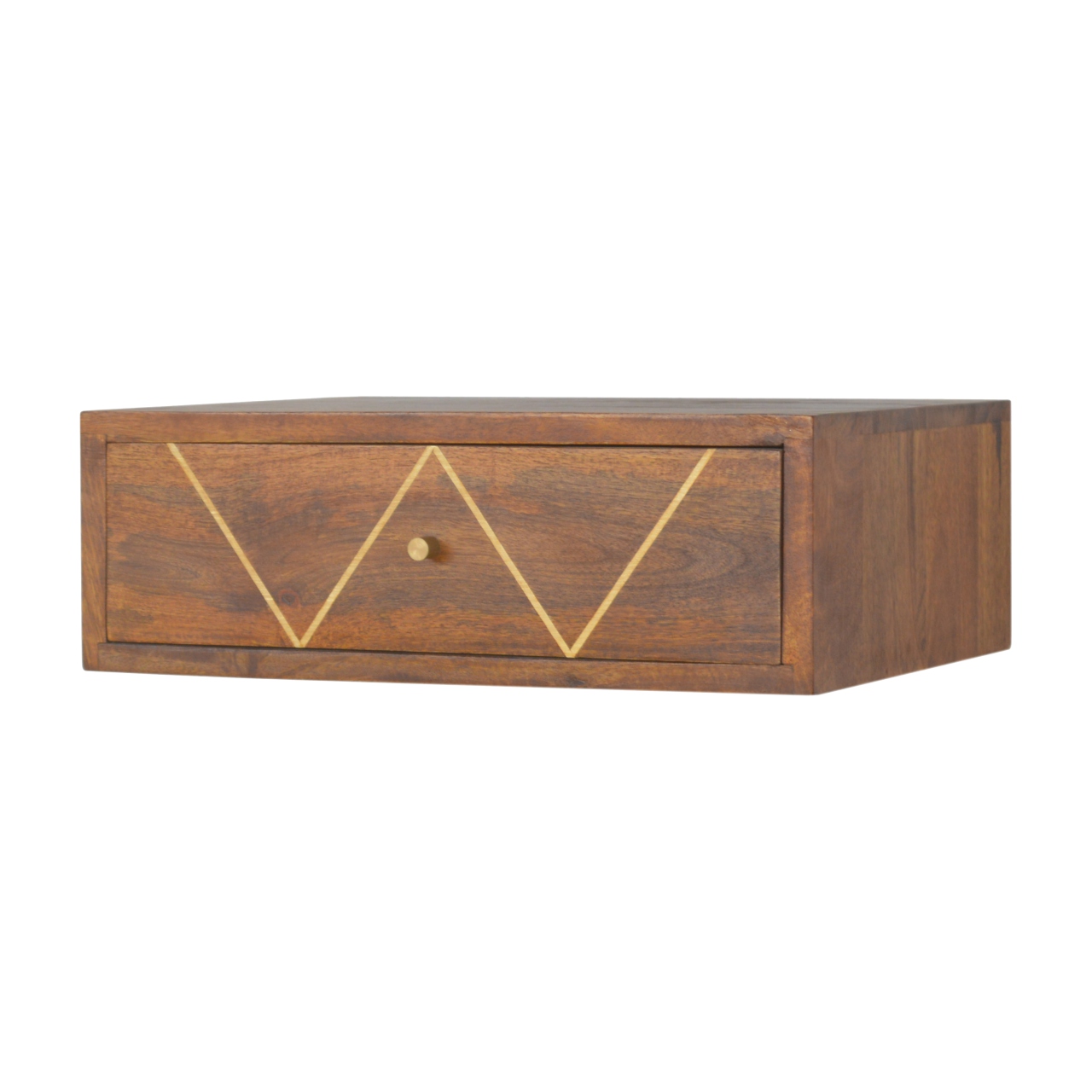 Solid Mango Wood Chestnut & Brass Finished 1 Drawer Floating Bedside - Image 2