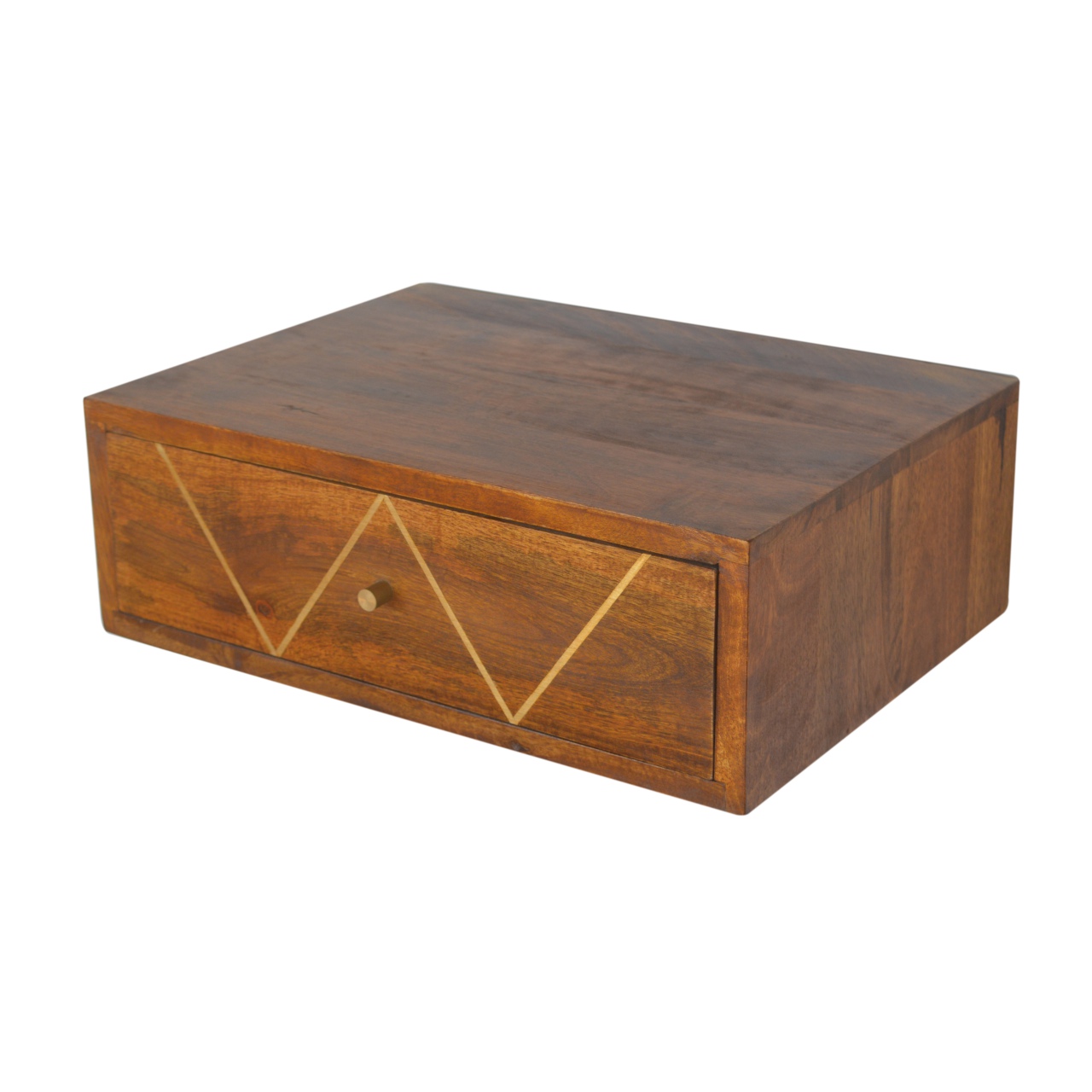 Solid Mango Wood Chestnut & Brass Finished 1 Drawer Floating Bedside - Image 5
