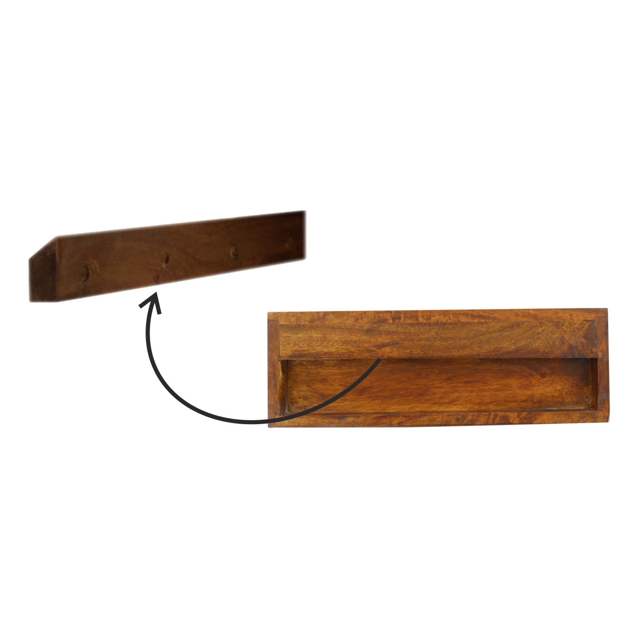 Solid Mango Wood Chestnut & Brass Finished 1 Drawer Floating Bedside - Image 9