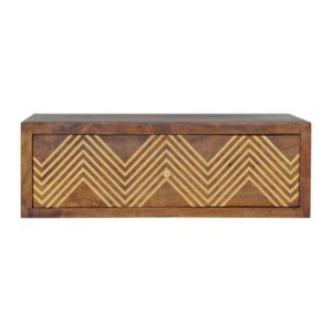 Solid Mango Wood Chestnut Finished Wall Mounted Chevron Pattern Bedside