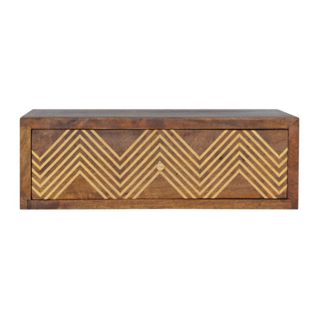 Solid Mango Wood Chestnut Finished Wall Mounted Chevron Pattern Bedside