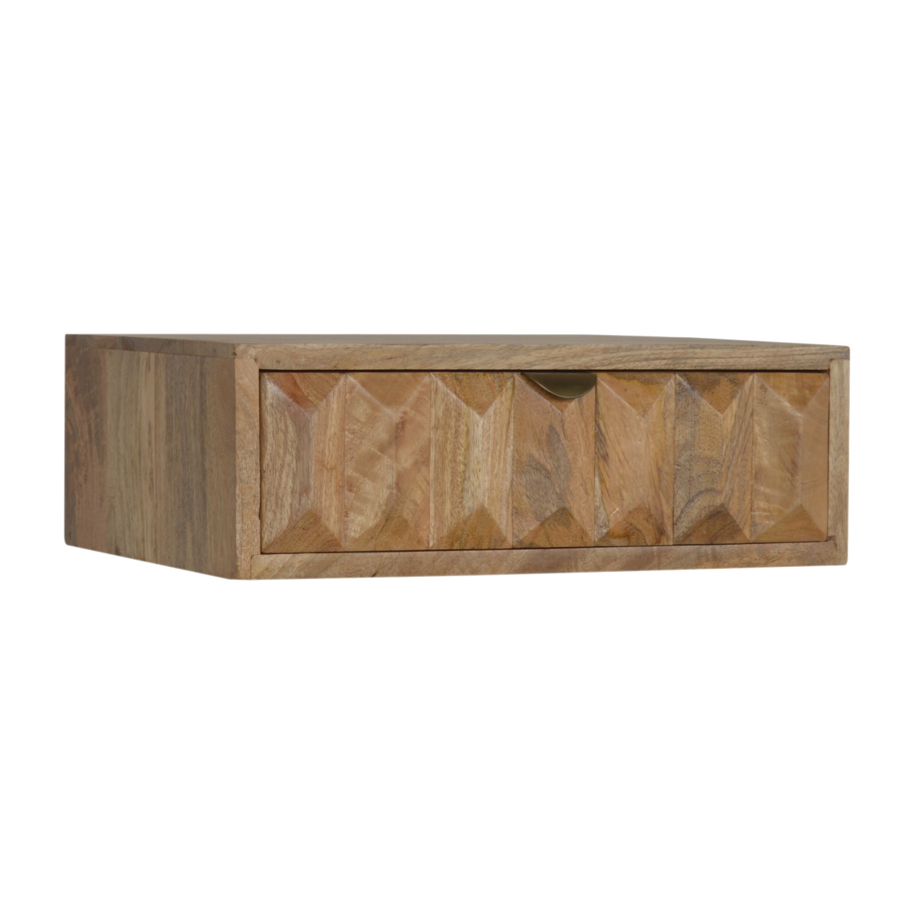 Solid Mango Wood Oak Finished 1 Drawer Wall Mounted Prism Bedside - Image 2