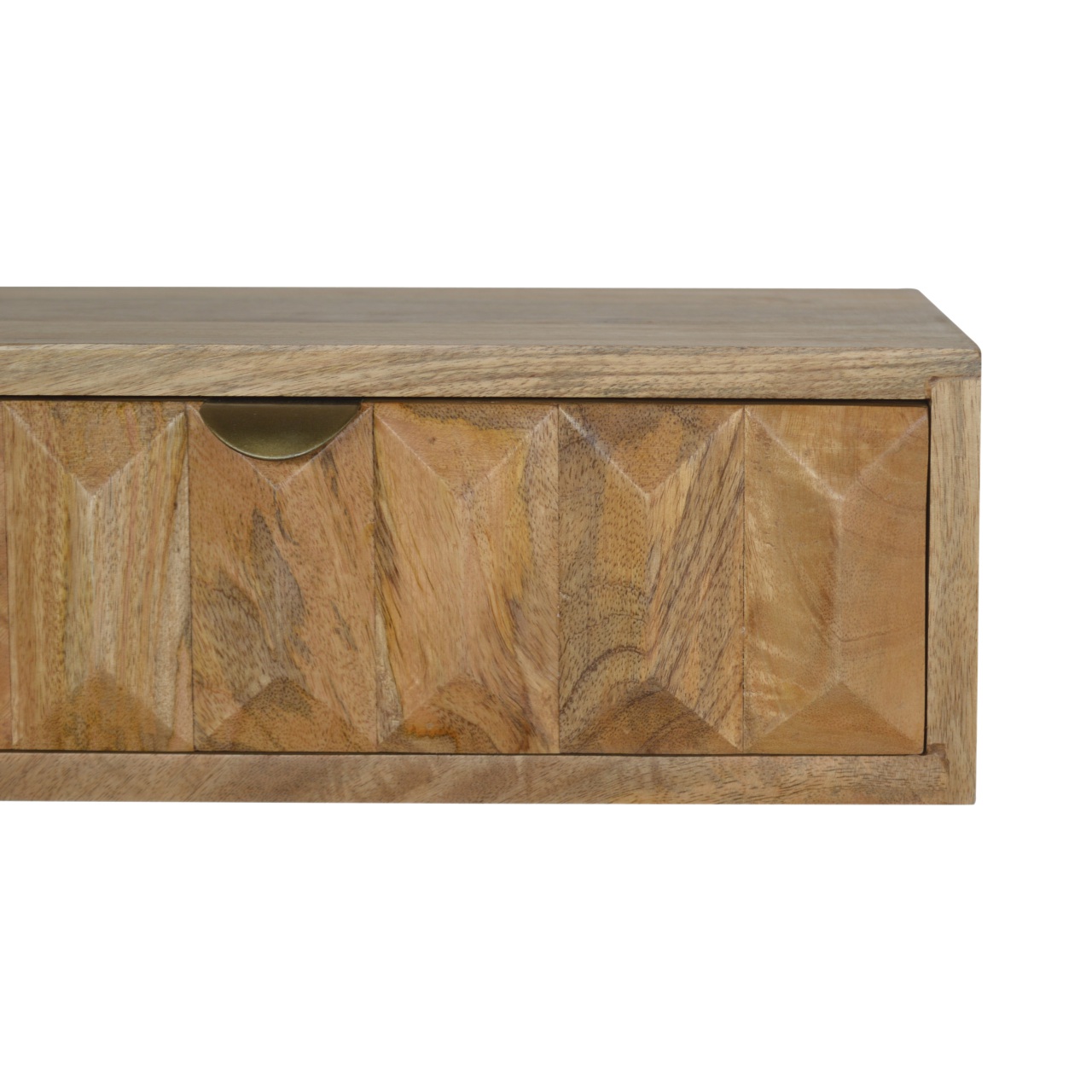 Solid Mango Wood Oak Finished 1 Drawer Wall Mounted Prism Bedside - Image 4