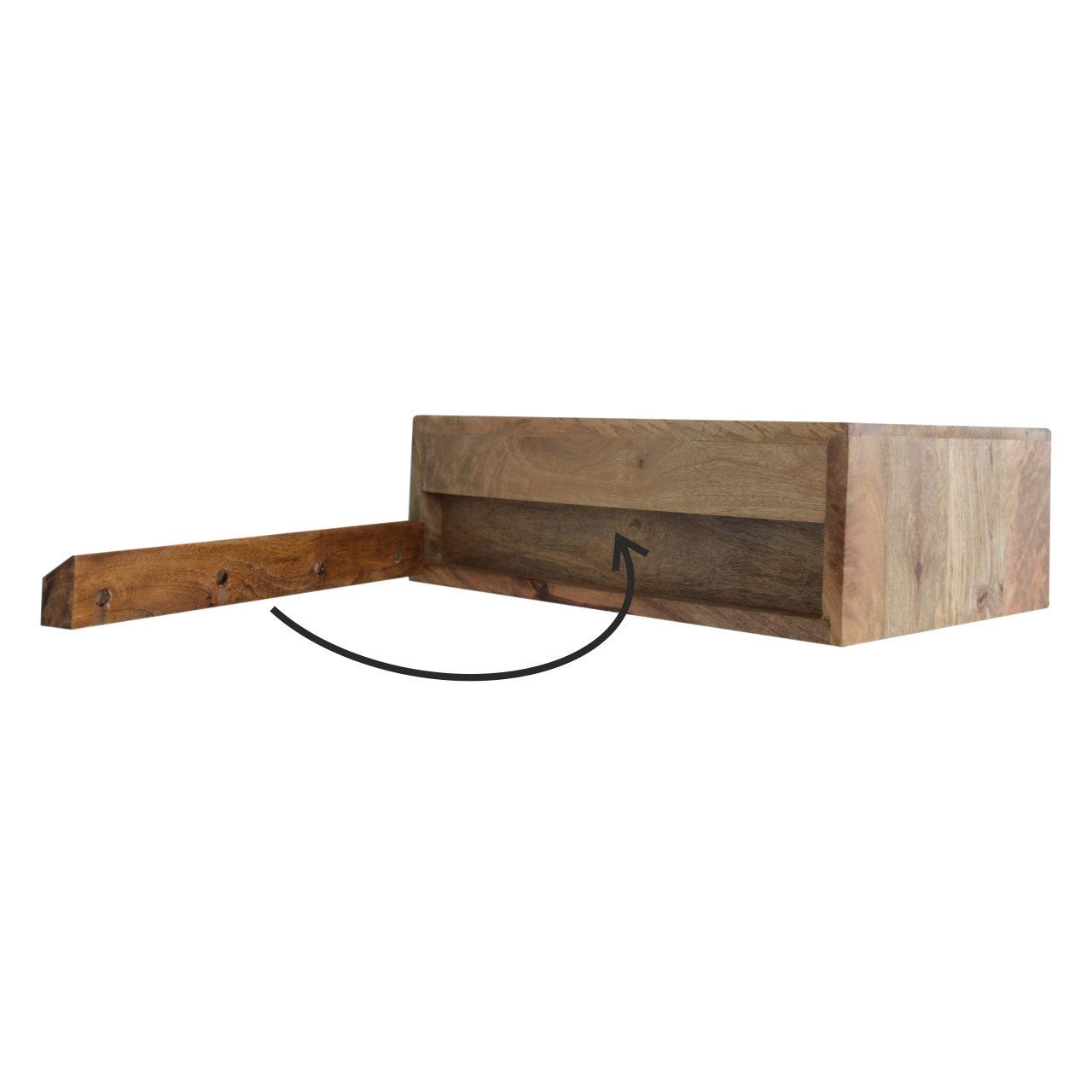 Solid Mango Wood Oak Finished 1 Ratten Drawer Wall Mounted Bedside - Image 9