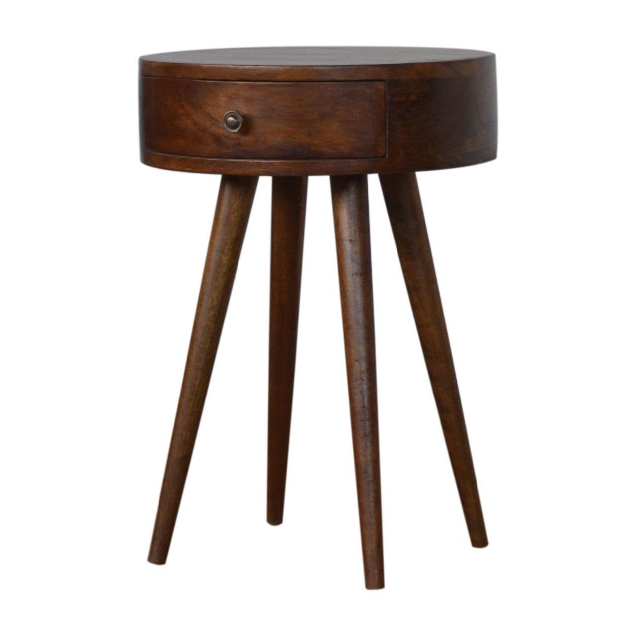 Solid Mango Wood Nordic Chestnut Circular Bedside
