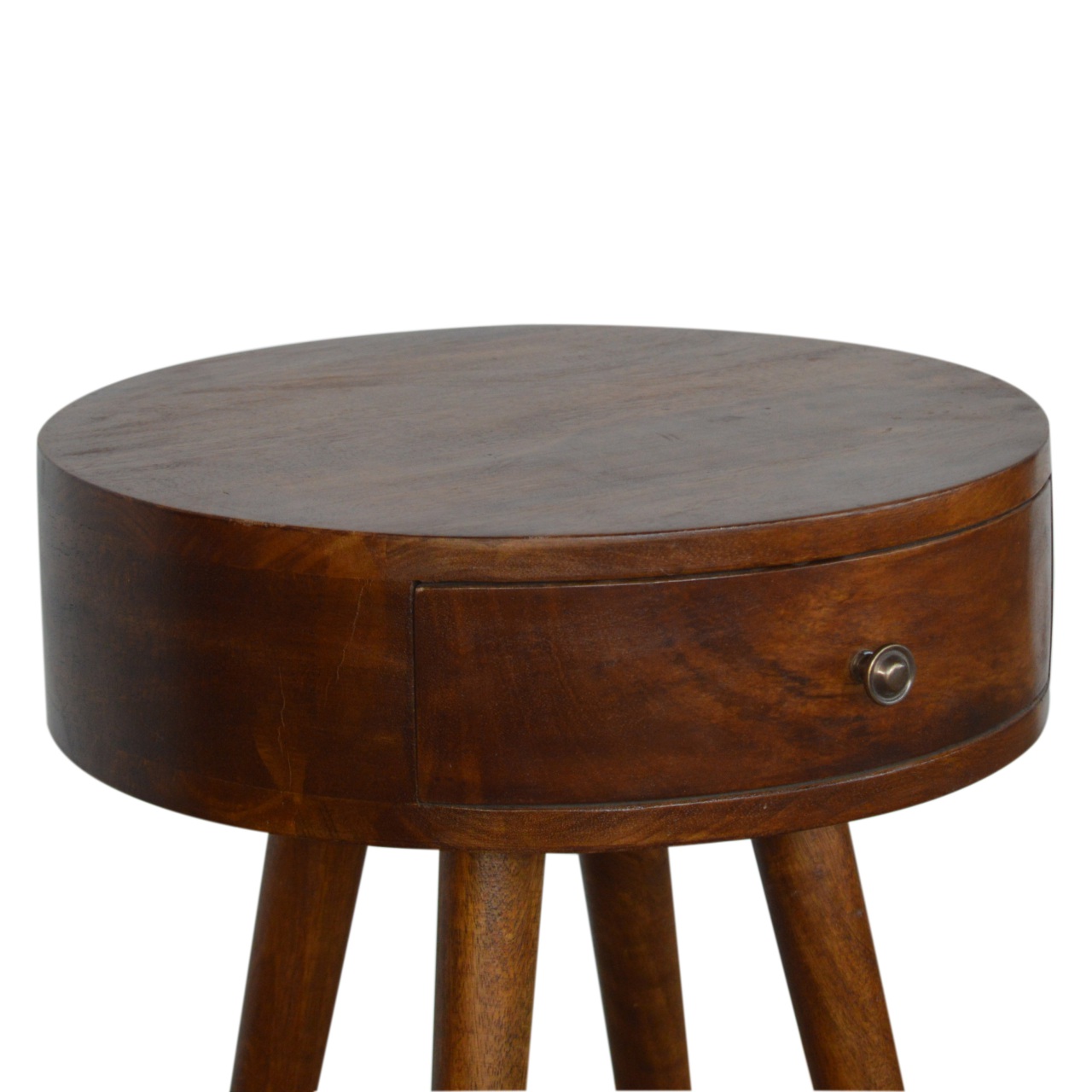 Solid Mango Wood Nordic Chestnut Circular Bedside - Image 3