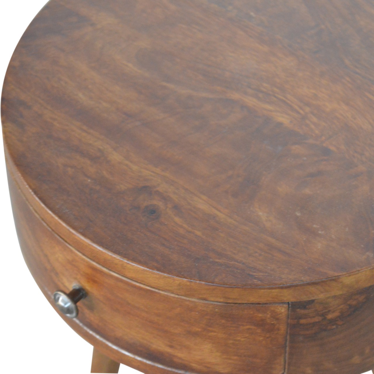 Solid Mango Wood Nordic Chestnut Circular Bedside - Image 4