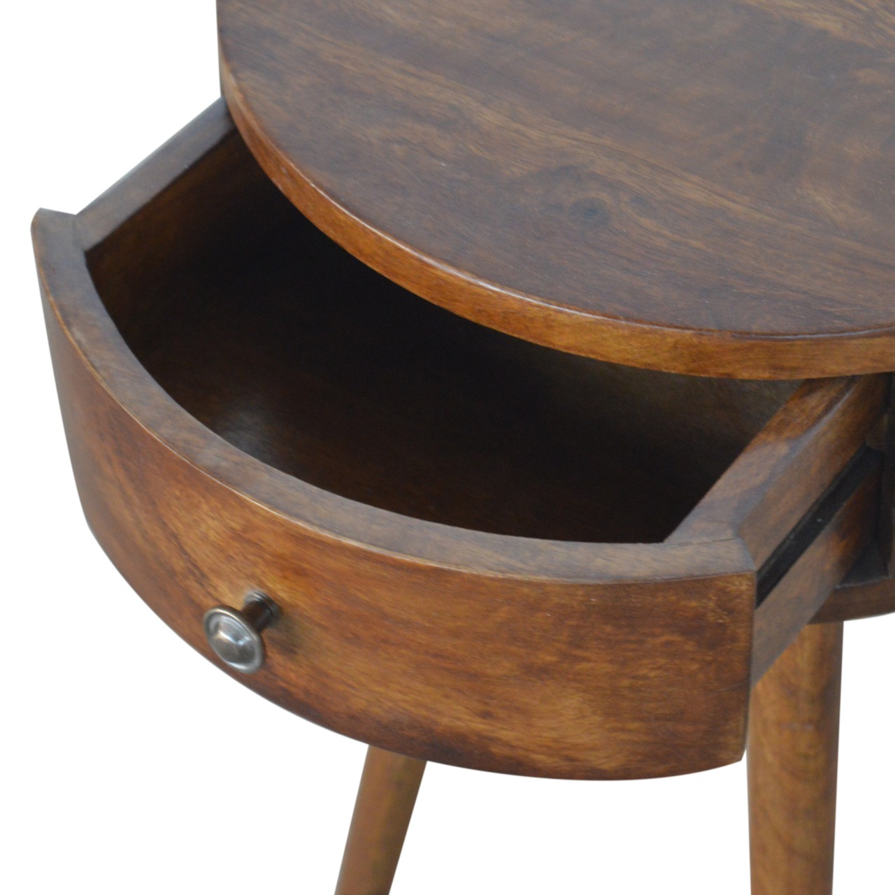 Solid Mango Wood Nordic Chestnut Circular Bedside - Image 5