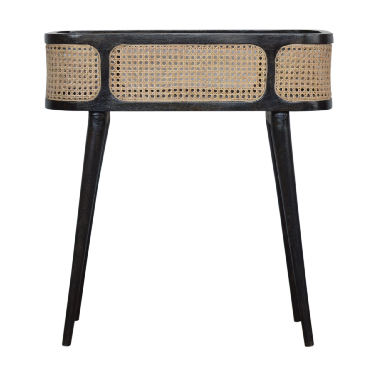 Solid Mango Wood Black Carbon Finish Rattan Sides Larissa Inset Tray Table