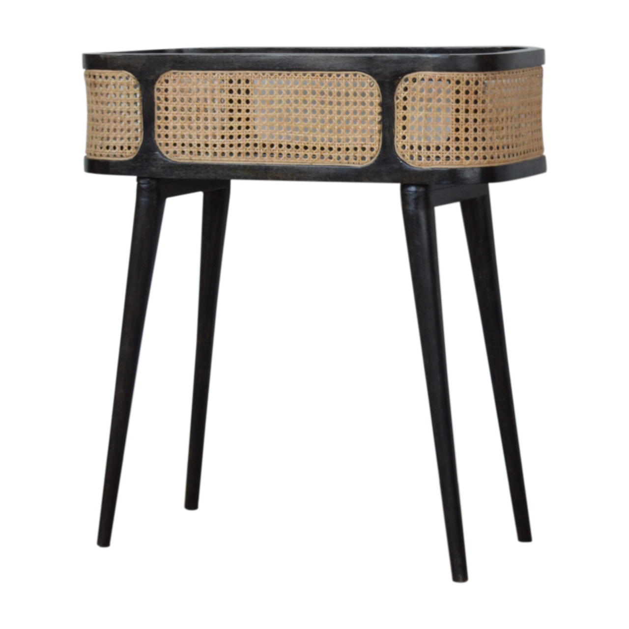 Solid Mango Wood Black Carbon Finish Rattan Sides Larissa Inset Tray Table - Image 2