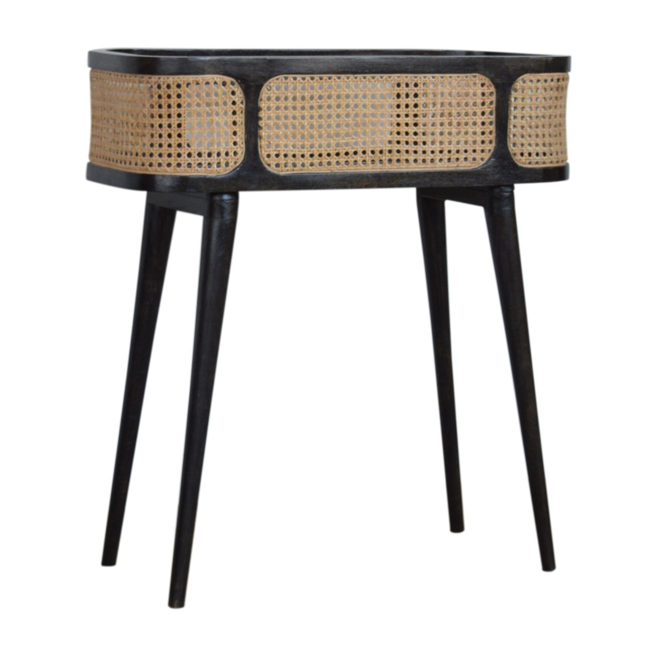 Solid Mango Wood Black Carbon Finish Rattan Sides Larissa Inset Tray Table - Image 3
