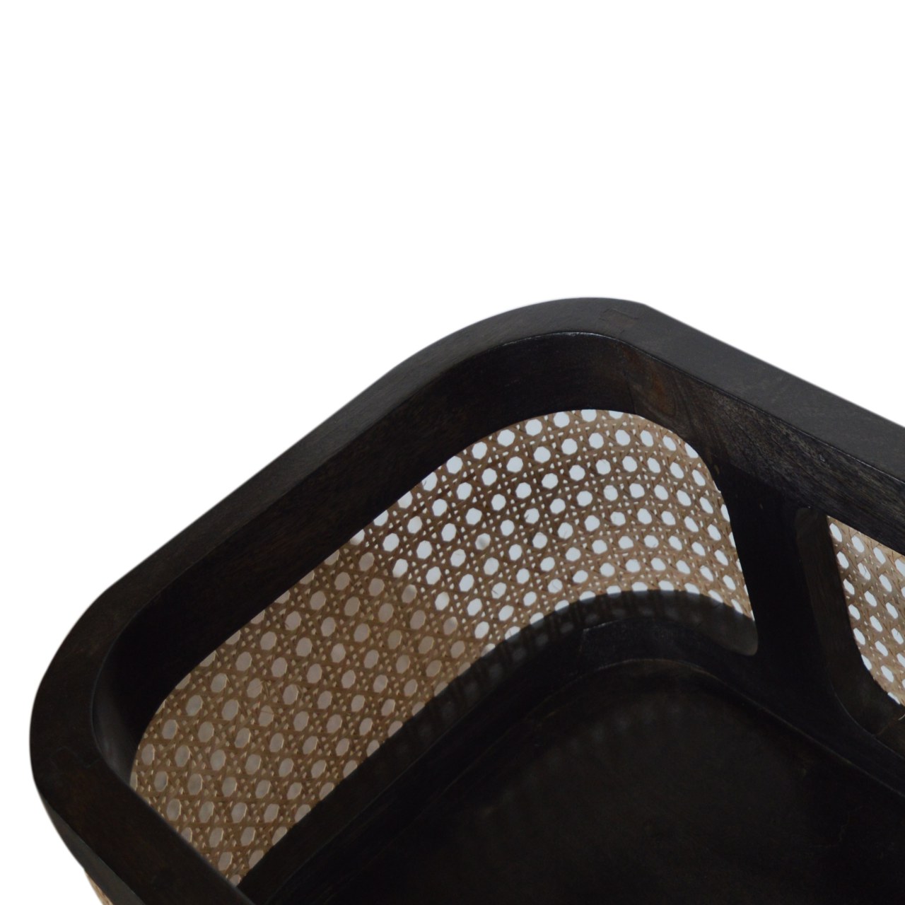 Solid Mango Wood Black Carbon Finish Rattan Sides Larissa Inset Tray Table - Image 5