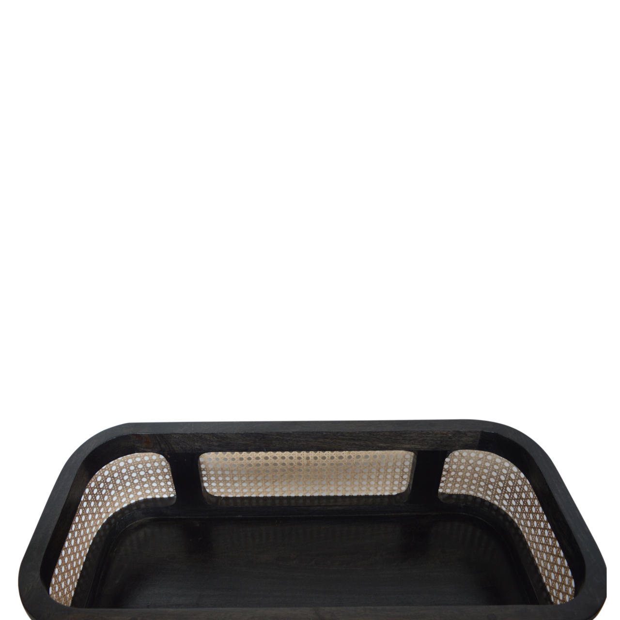 Solid Mango Wood Black Carbon Finish Rattan Sides Larissa Inset Tray Table - Image 6