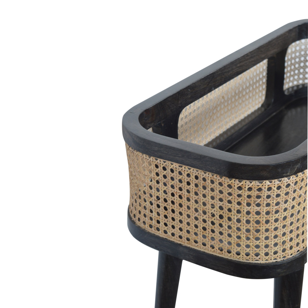 Solid Mango Wood Black Carbon Finish Rattan Sides Larissa Inset Tray Table - Image 7