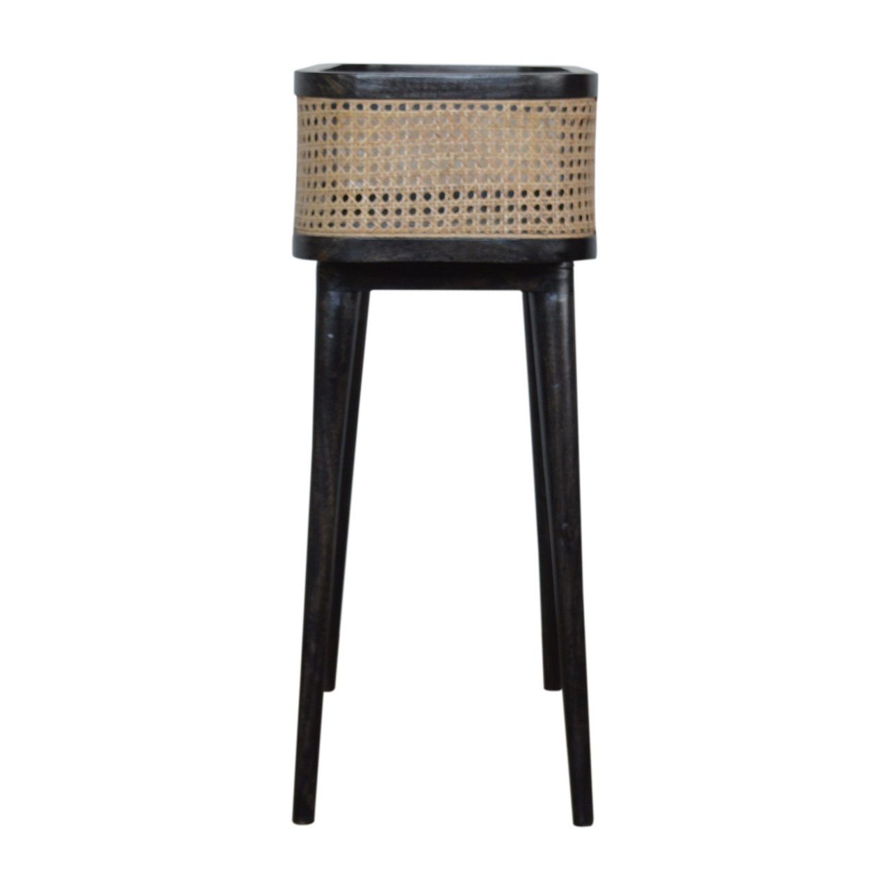Solid Mango Wood Black Carbon Finish Rattan Sides Larissa Inset Tray Table - Image 9