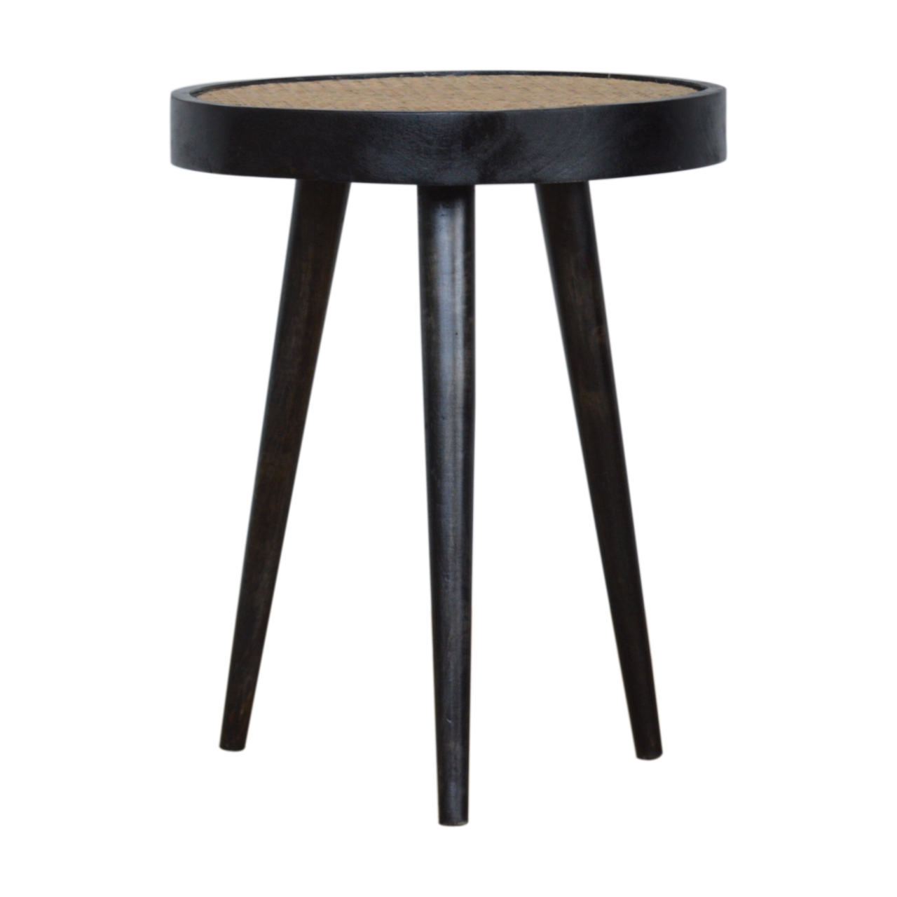 Solid Mango Wood Carbon Ash Black Finish Rattan End Table