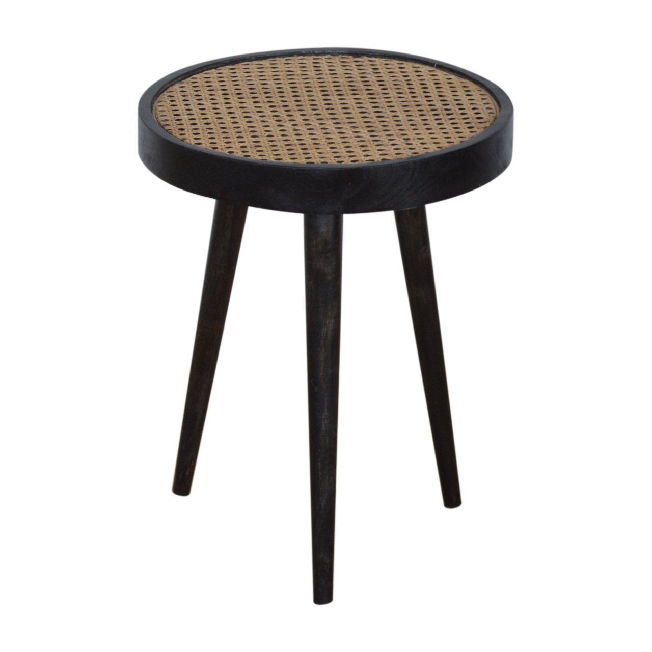 Solid Mango Wood Carbon Ash Black Finish Rattan End Table - Image 3