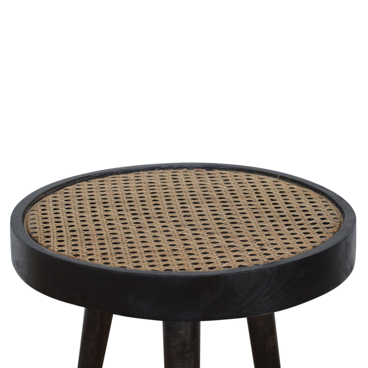 Solid Mango Wood Carbon Ash Black Finish Rattan End Table - Image 4