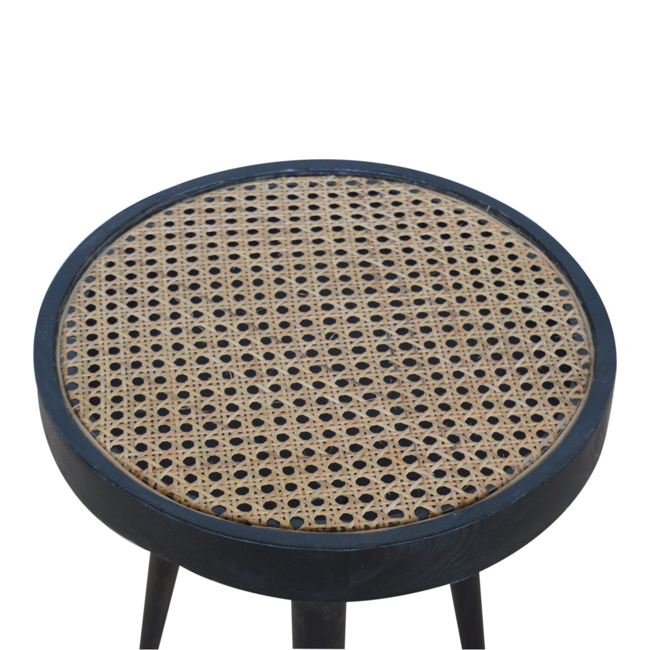 Solid Mango Wood Carbon Ash Black Finish Rattan End Table - Image 6