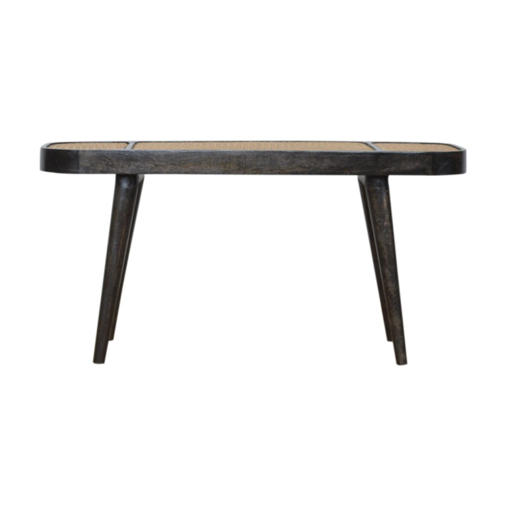 Solid Mango Wood Larissa Carbon Black Rattan Woven Top Bench