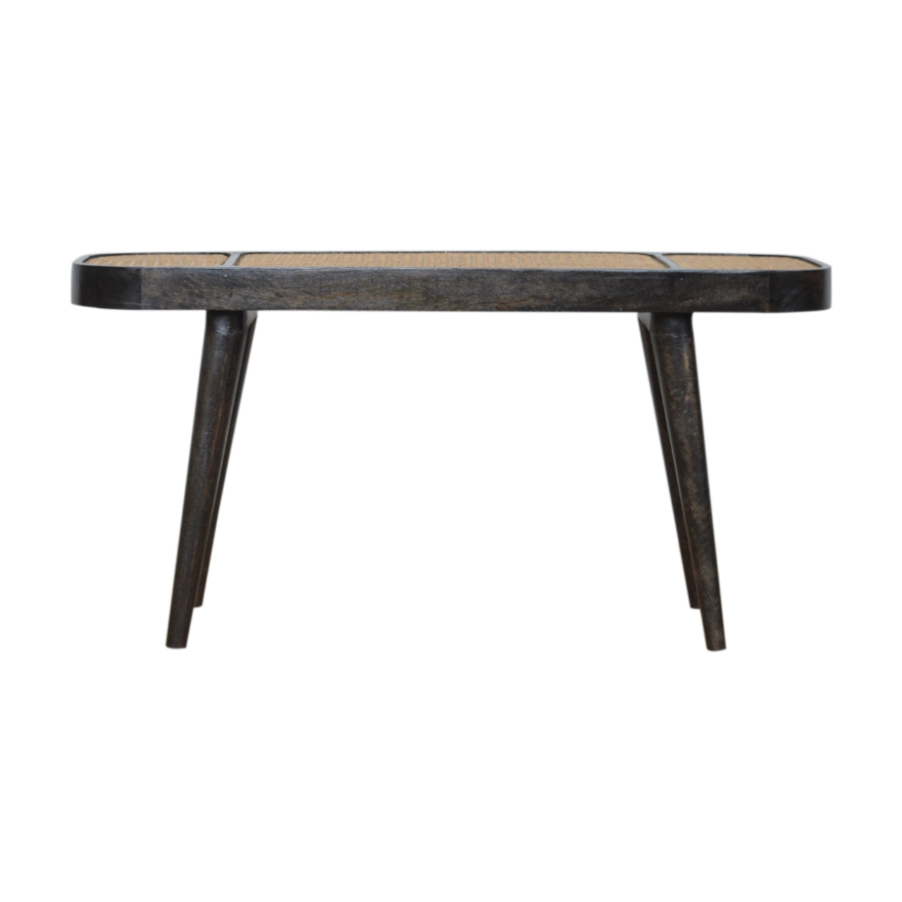 Solid Mango Wood Larissa Carbon Black Rattan Woven Top Bench