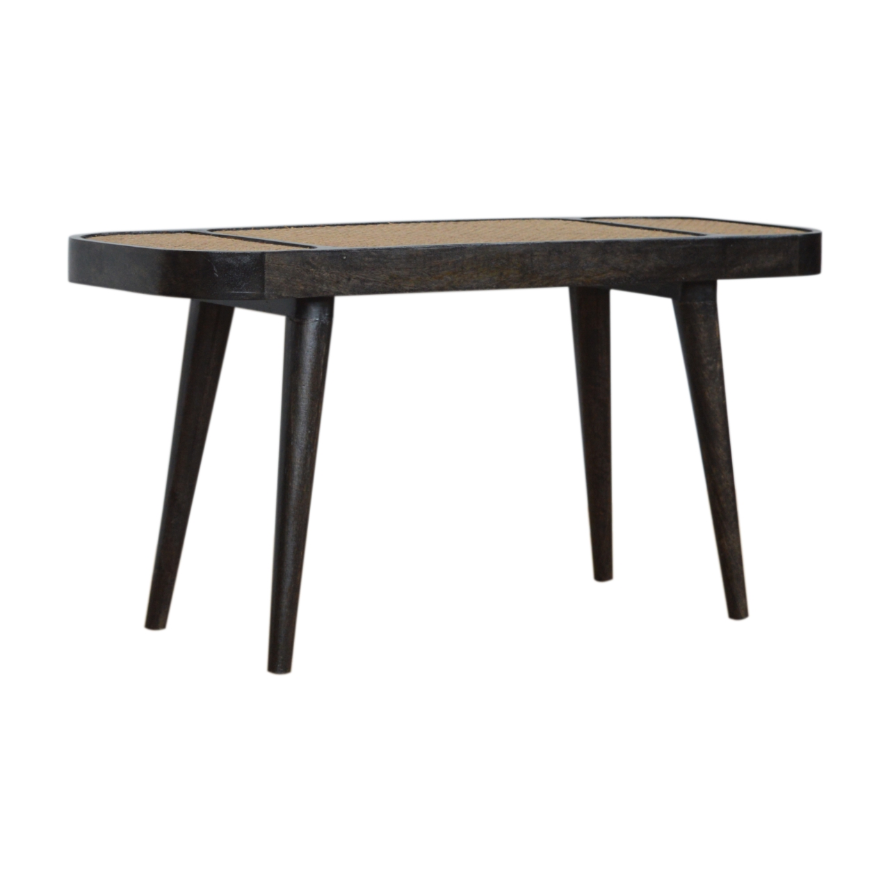 Solid Mango Wood Larissa Carbon Black Rattan Woven Top Bench - Image 2