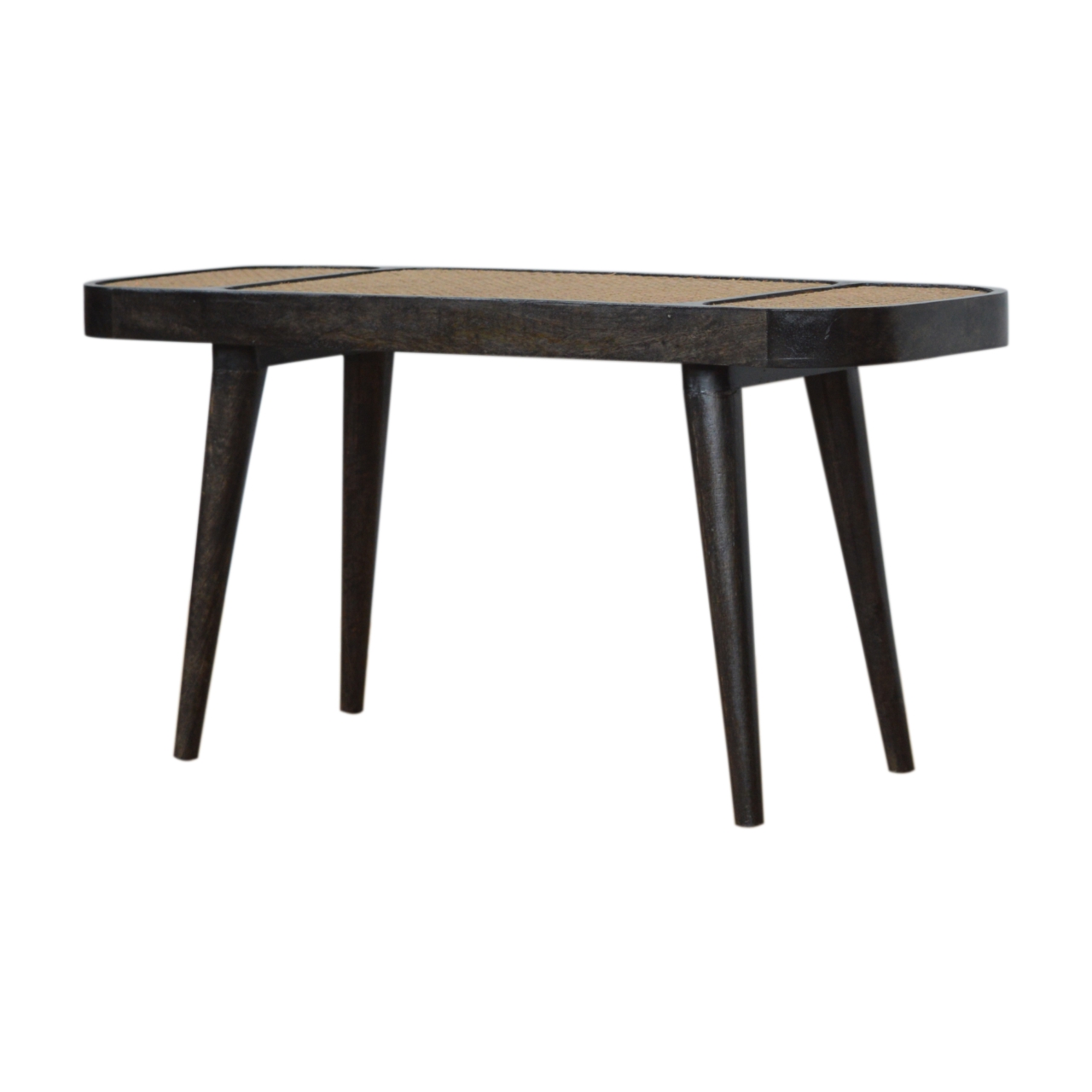 Solid Mango Wood Larissa Carbon Black Rattan Woven Top Bench - Image 3