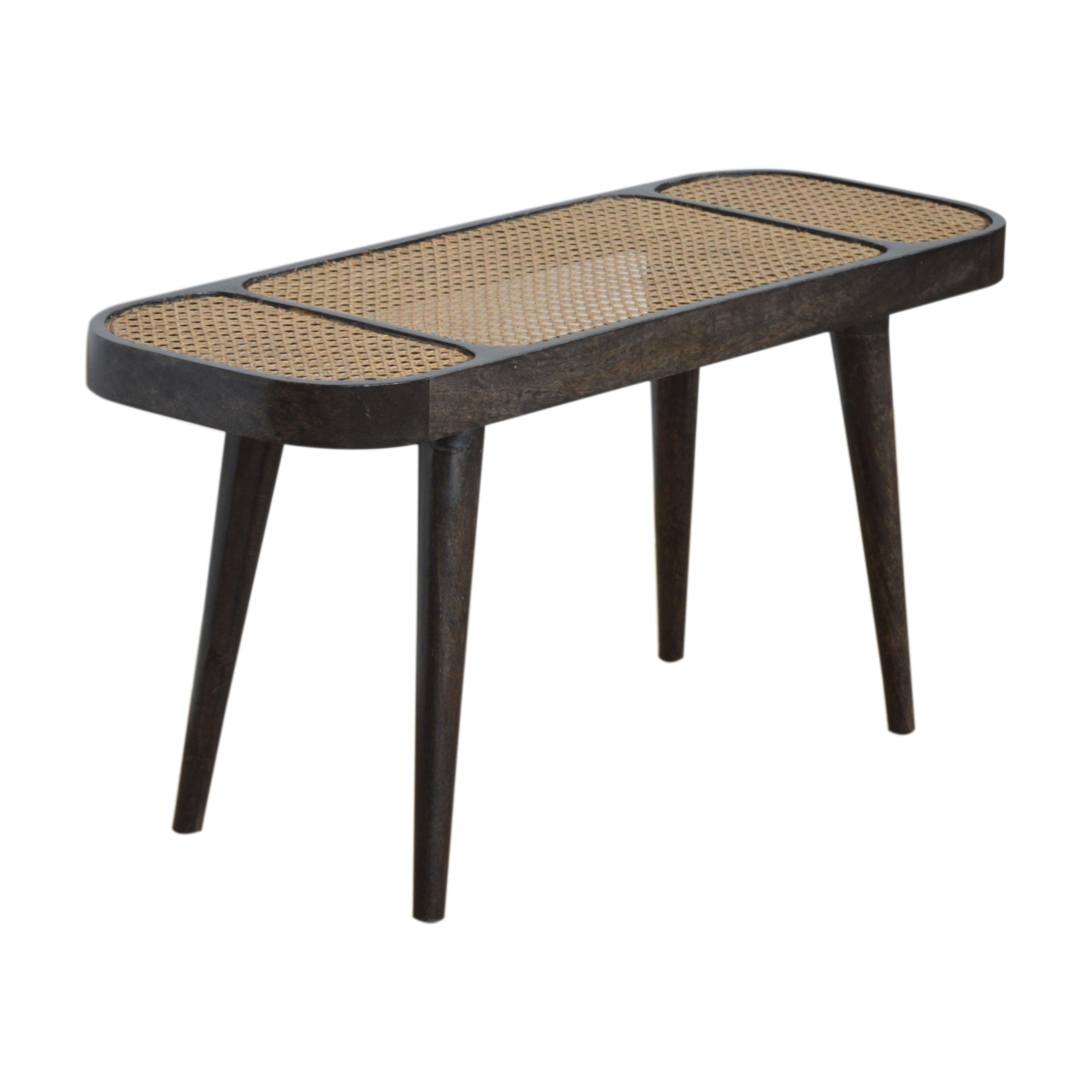 Solid Mango Wood Larissa Carbon Black Rattan Woven Top Bench - Image 4