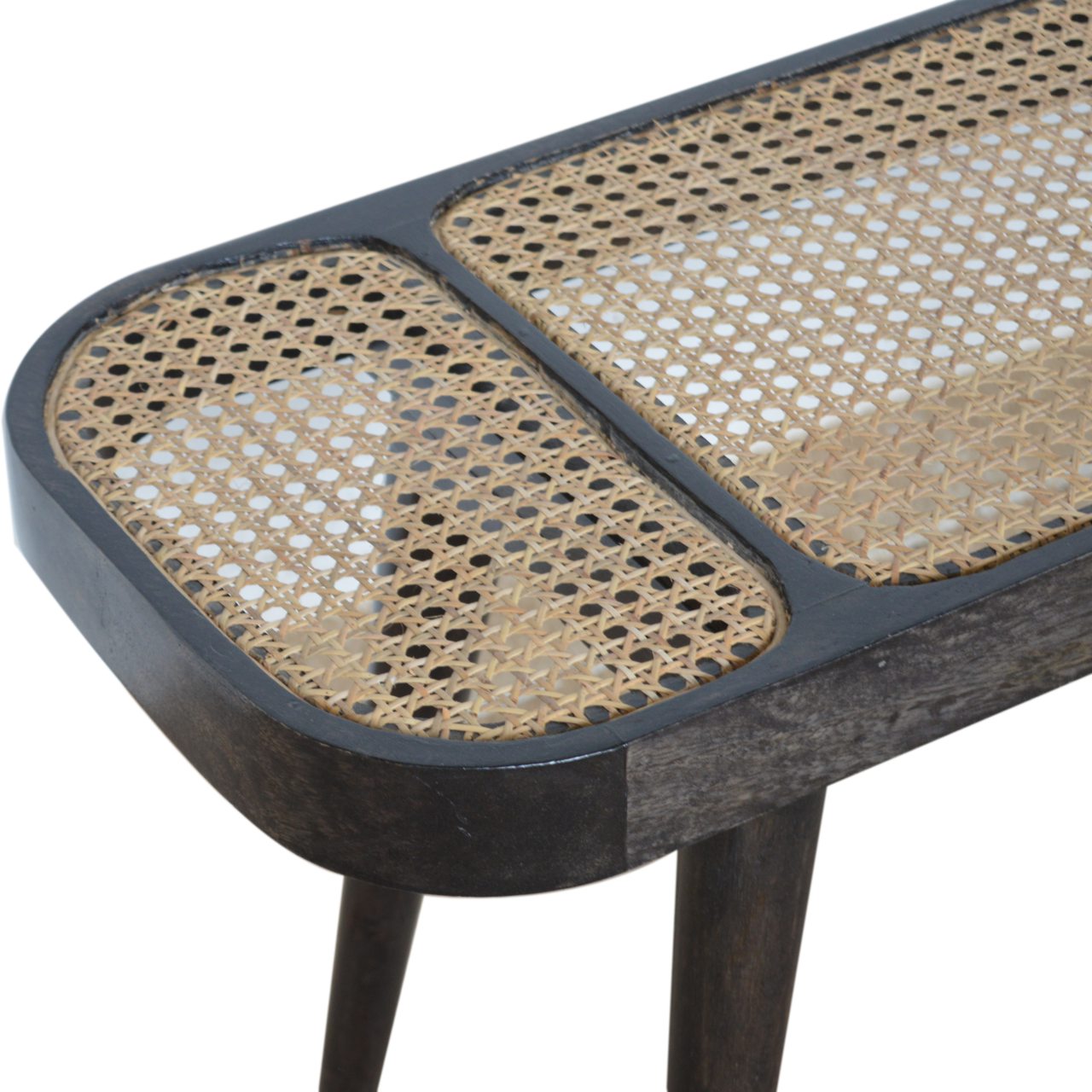 Solid Mango Wood Larissa Carbon Black Rattan Woven Top Bench - Image 5