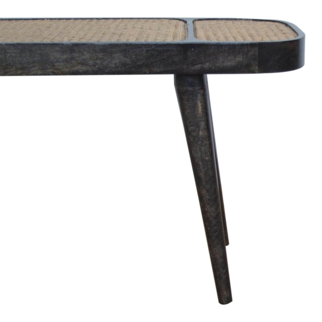 Solid Mango Wood Larissa Carbon Black Rattan Woven Top Bench - Image 6