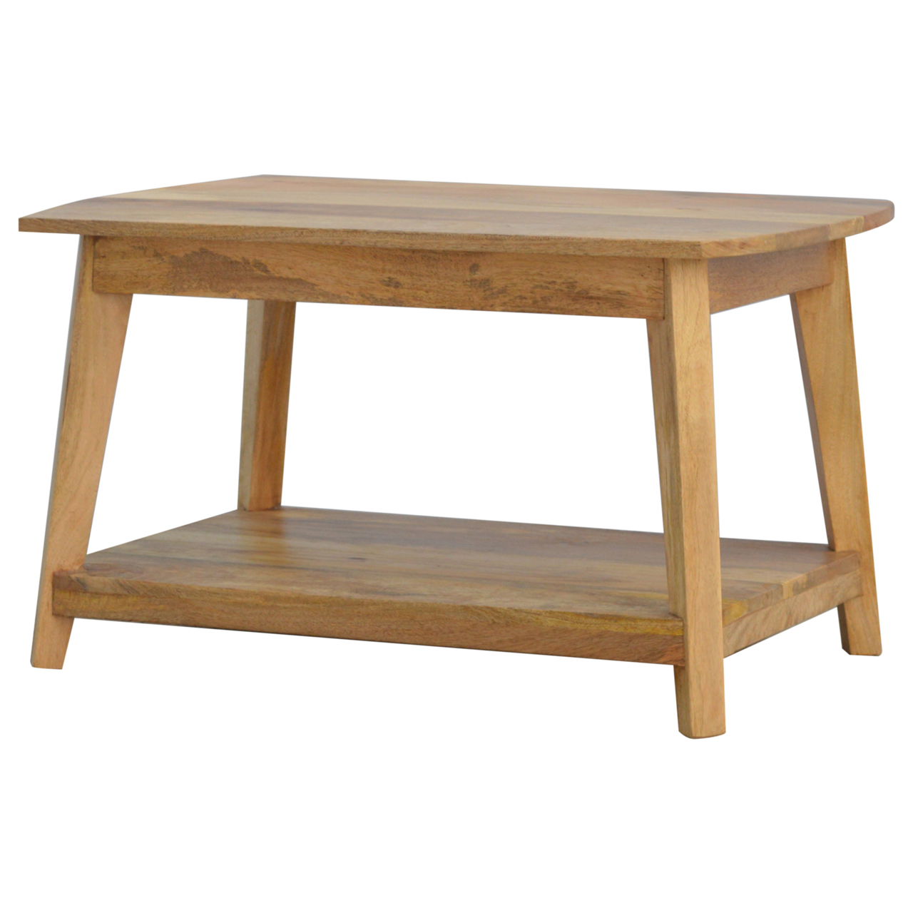 Solid Mango Wood Oak Finished Coffee Table with Undershelf - Image 2