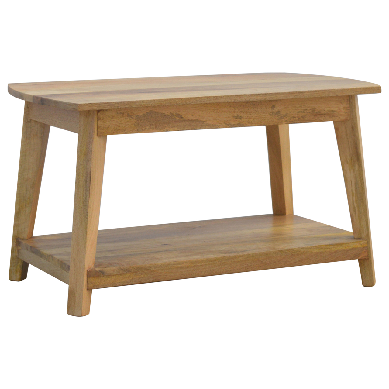 Solid Mango Wood Oak Finished Coffee Table with Undershelf - Image 3
