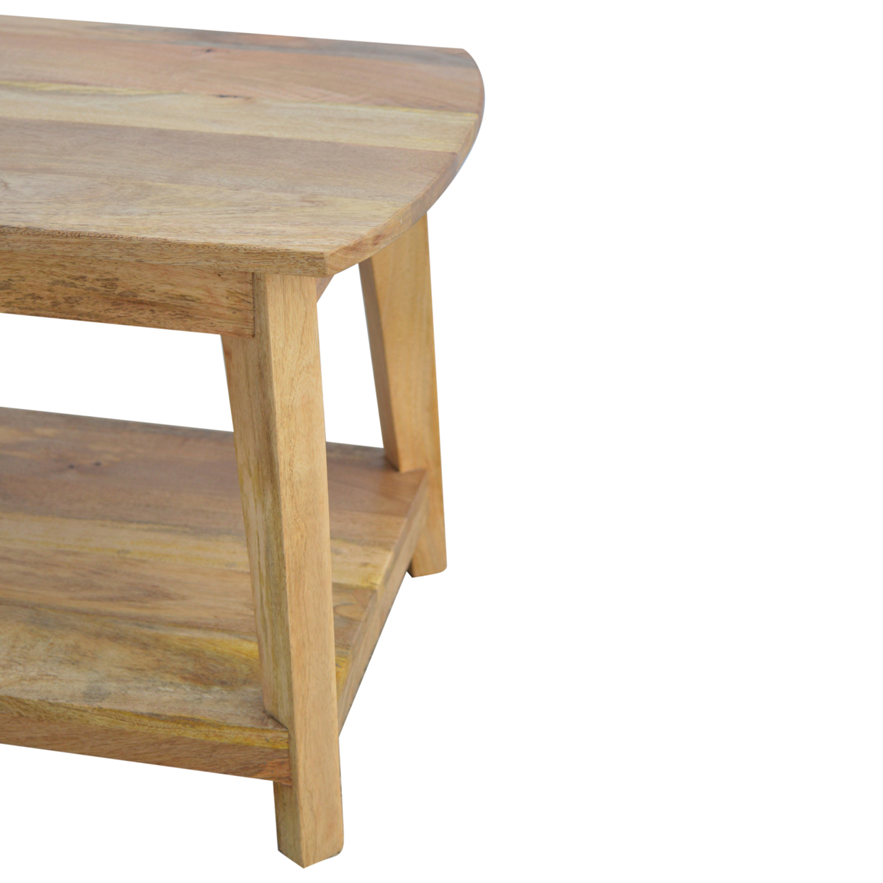 Solid Mango Wood Oak Finished Coffee Table with Undershelf - Image 4