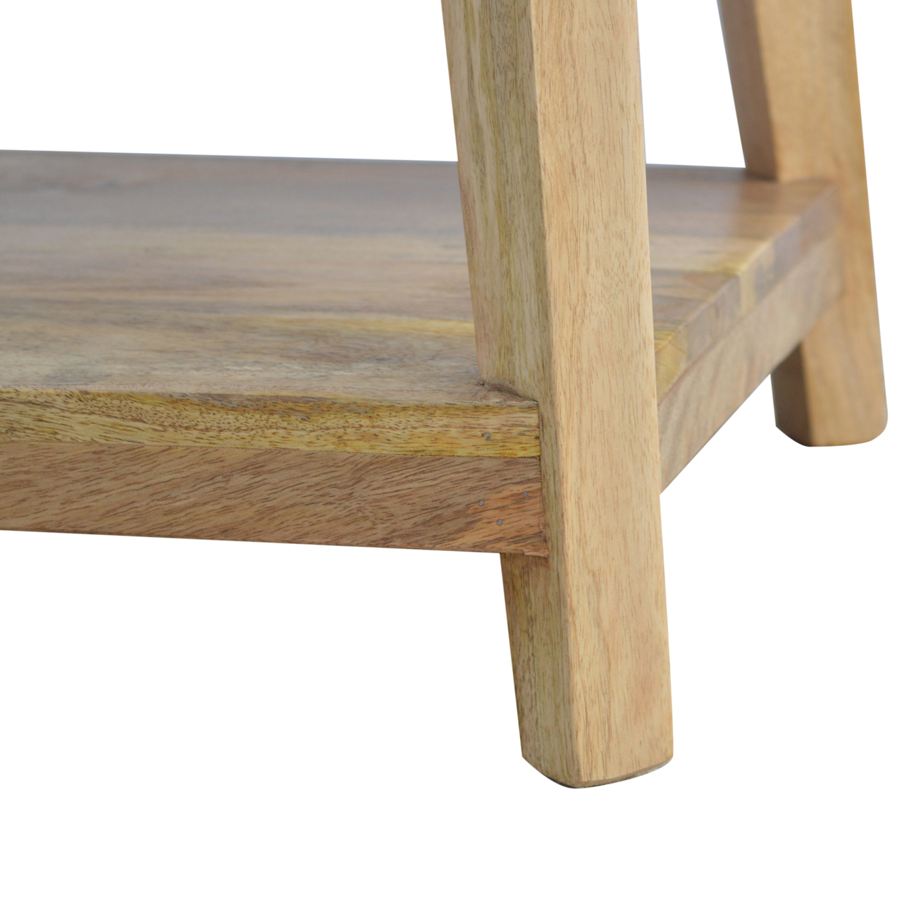 Solid Mango Wood Oak Finished Coffee Table with Undershelf - Image 7