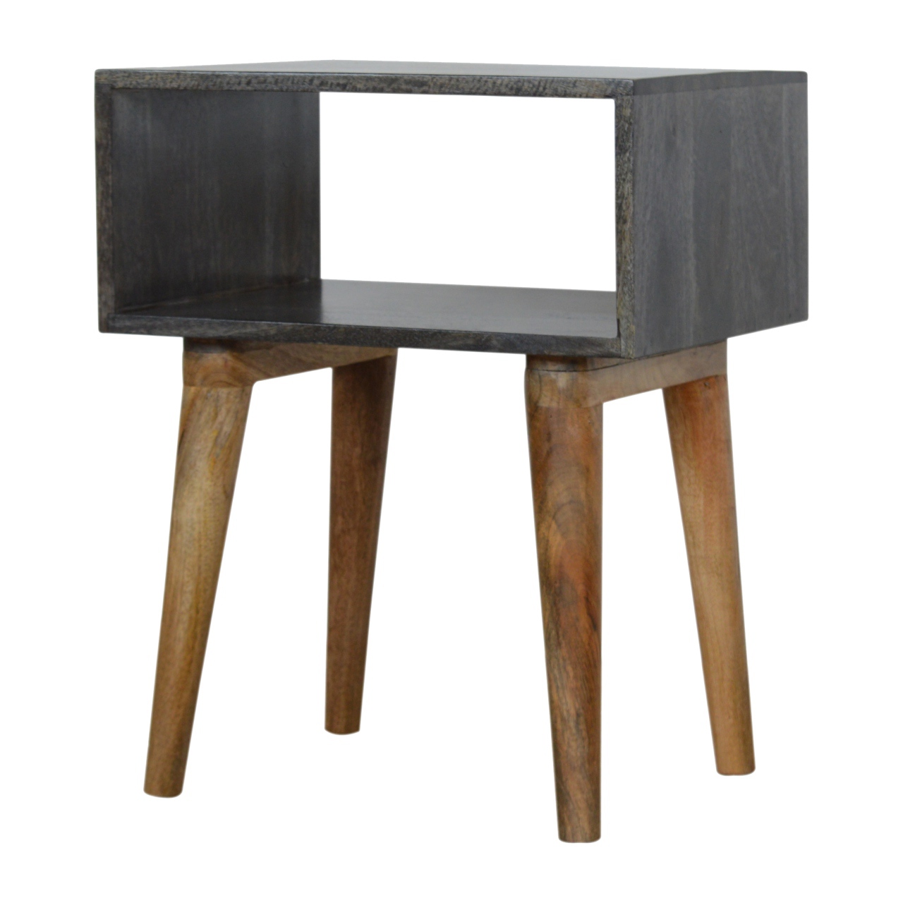 Solid Mango Wood Carbon Black Finished Open Bedside - Image 2