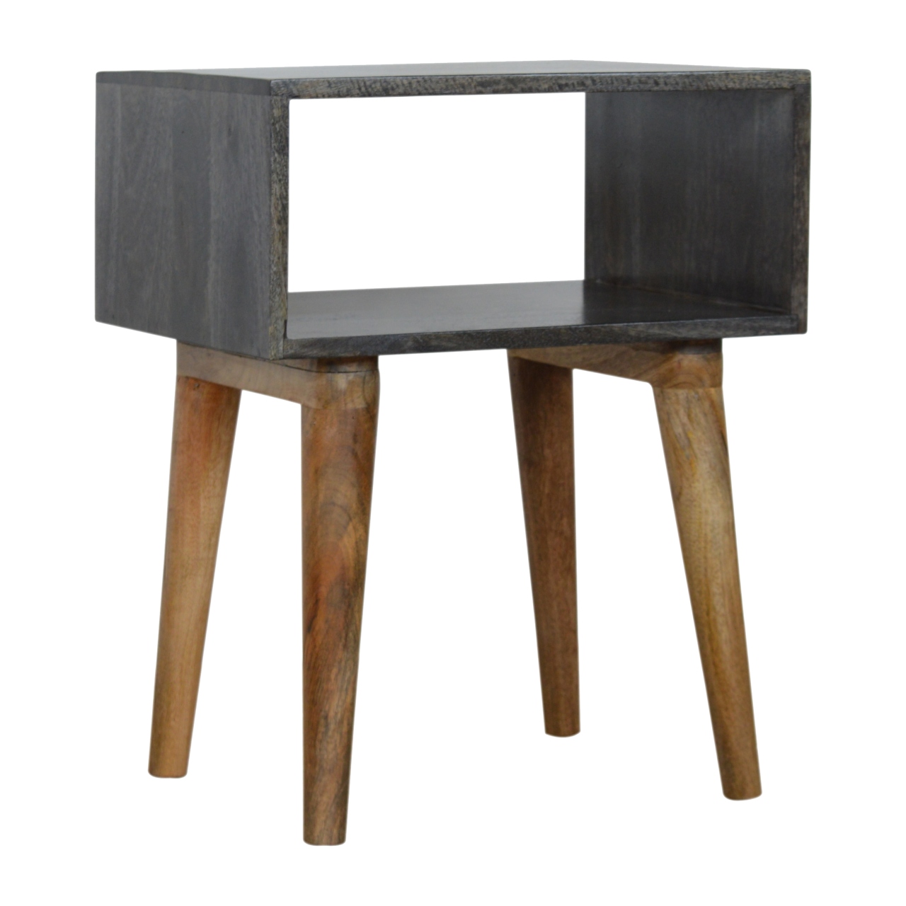 Solid Mango Wood Carbon Black Finished Open Bedside - Image 3