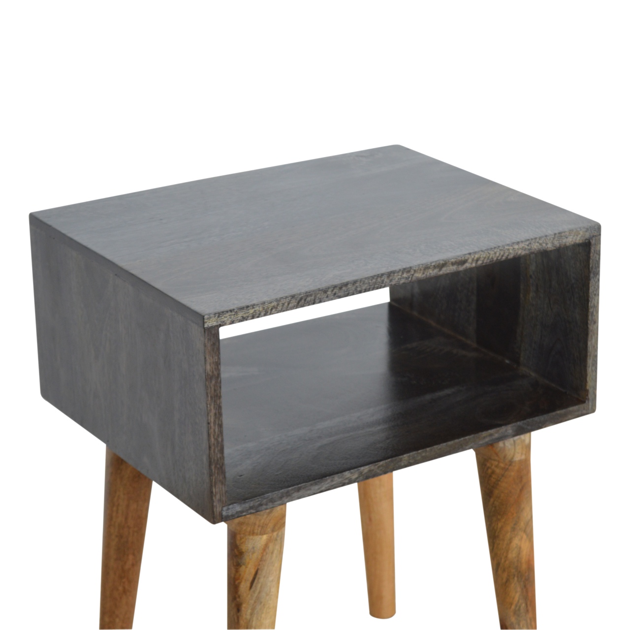 Solid Mango Wood Carbon Black Finished Open Bedside - Image 4
