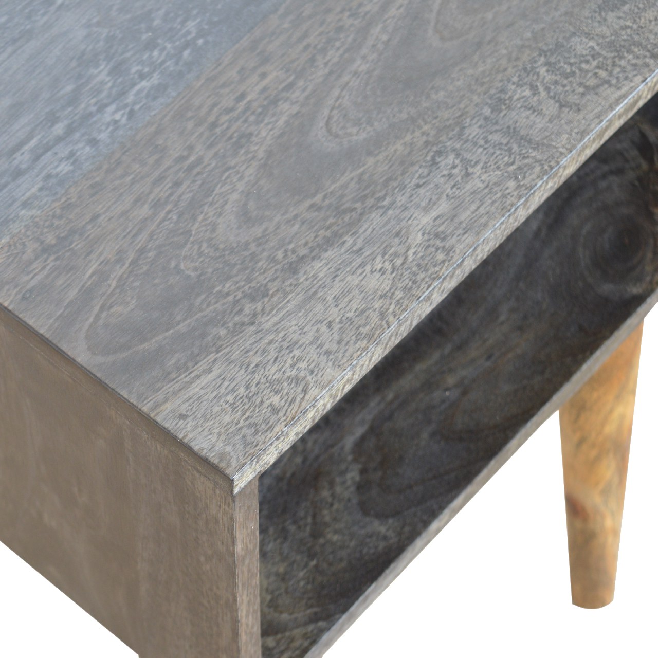 Solid Mango Wood Carbon Black Finished Open Bedside - Image 5