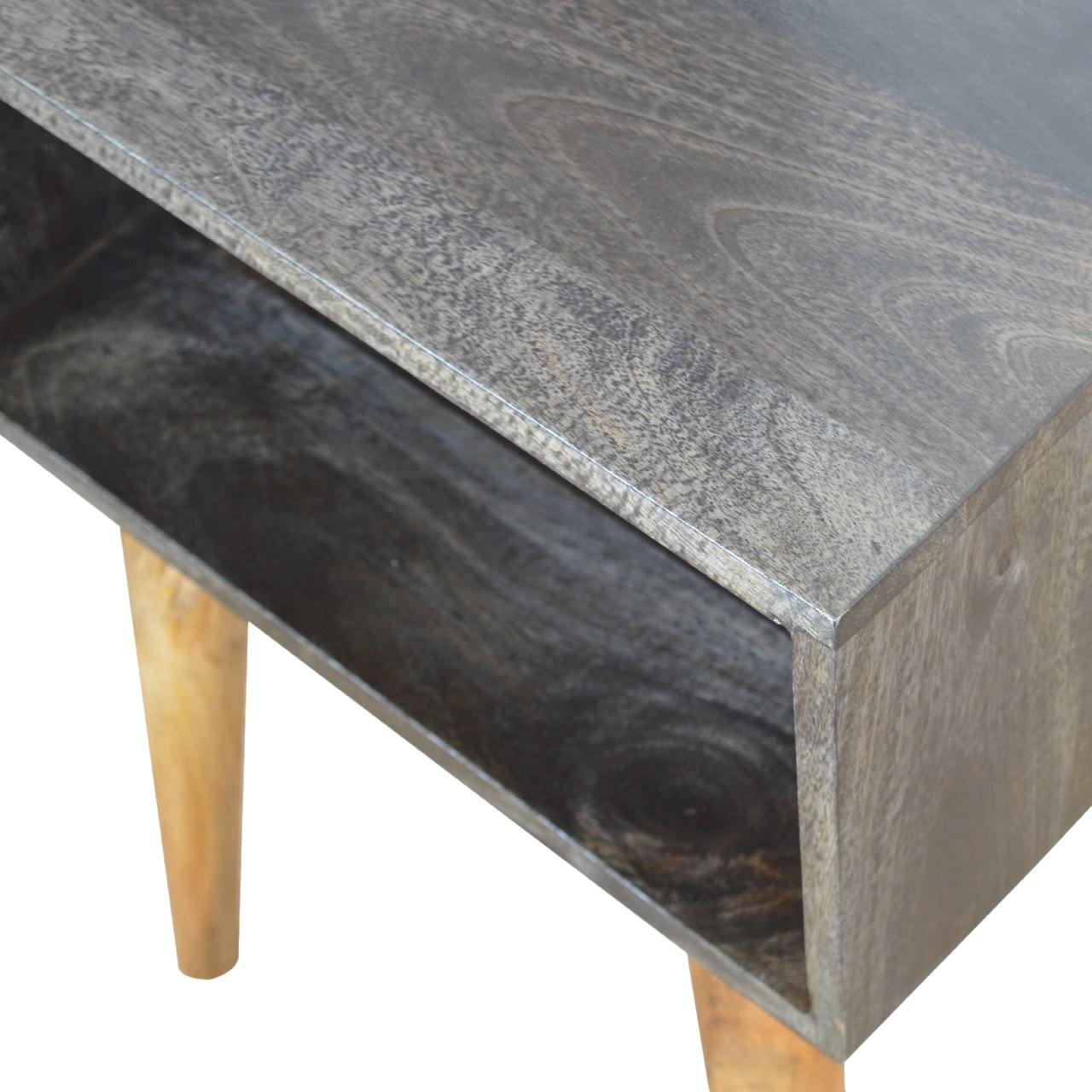 Solid Mango Wood Carbon Black Finished Open Bedside - Image 6