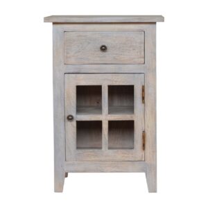 Solid Mango Wood Acid Stone Wash 1 Drawer 1 Cupboard Mini Bedside