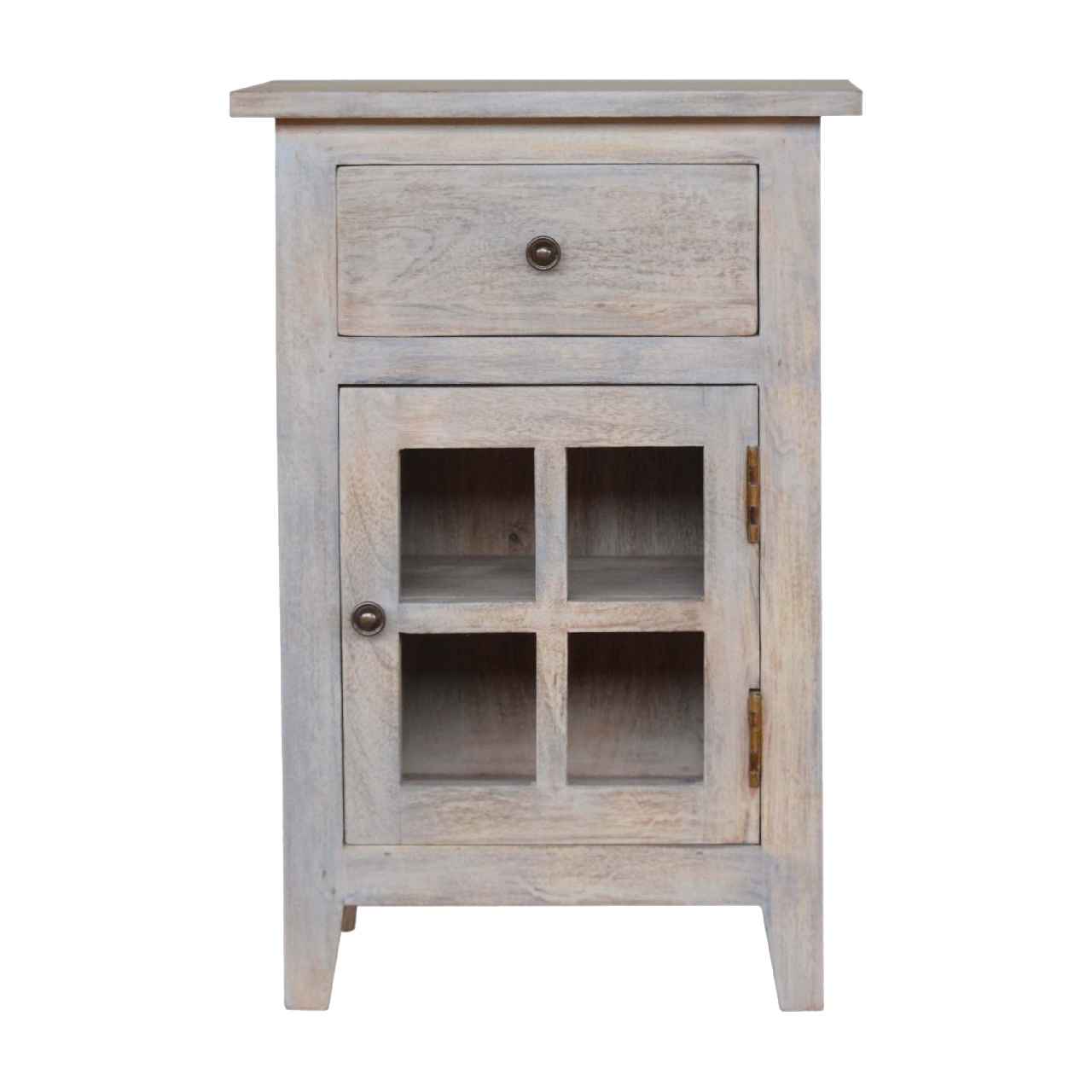 Solid Mango Wood Acid Stone Wash 1 Drawer 1 Cupboard Mini Bedside