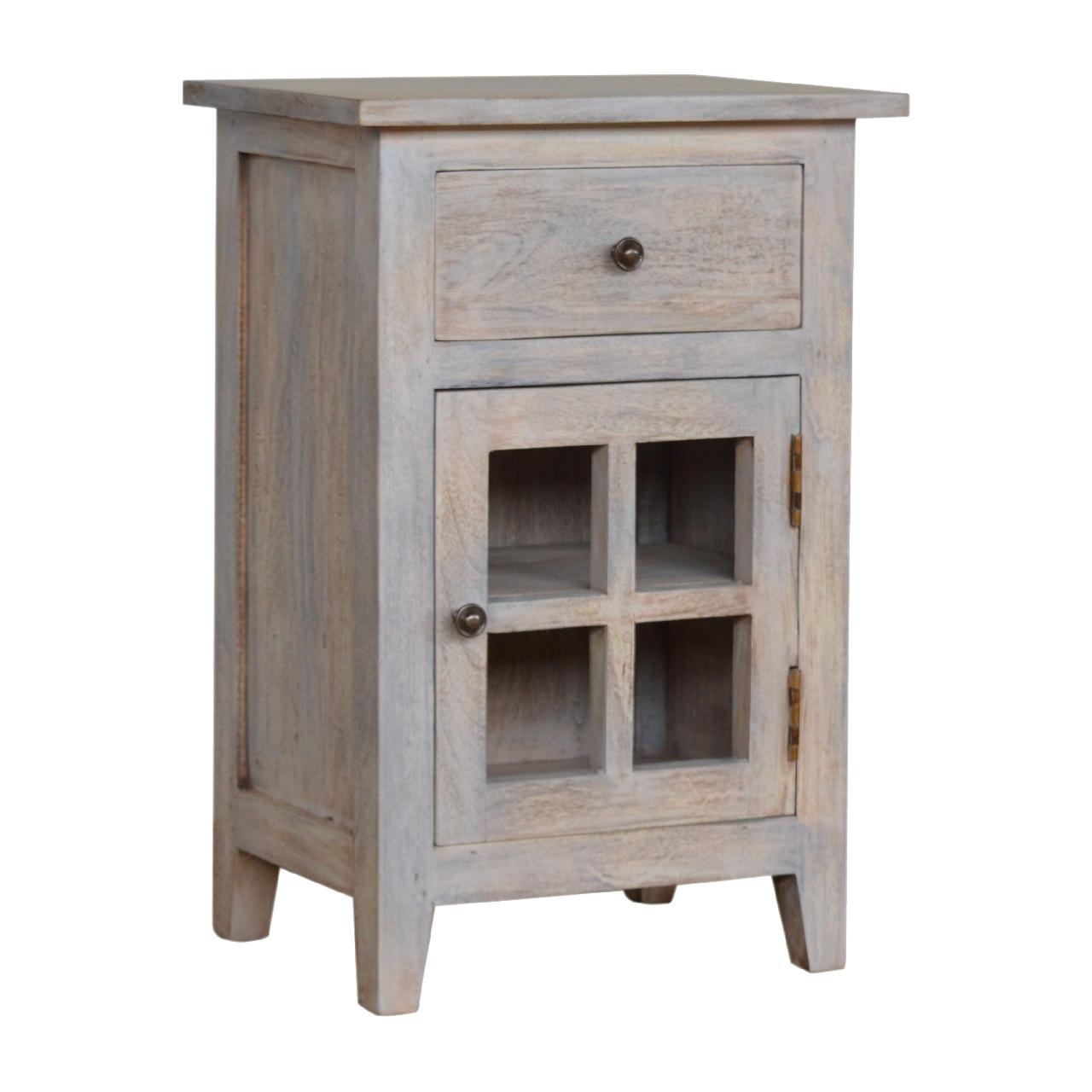 Solid Mango Wood Acid Stone Wash 1 Drawer 1 Cupboard Mini Bedside - Image 2