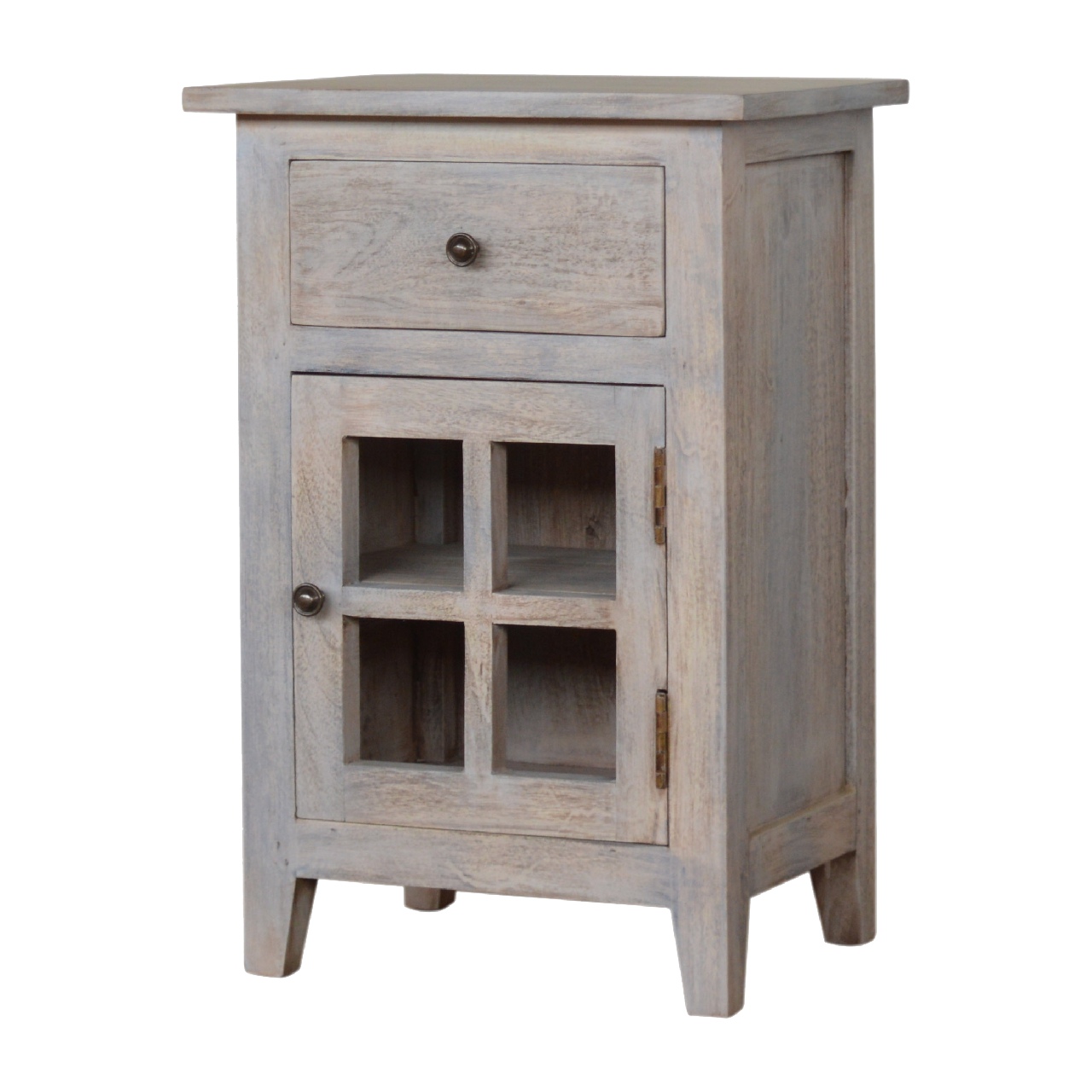 Solid Mango Wood Acid Stone Wash 1 Drawer 1 Cupboard Mini Bedside - Image 3