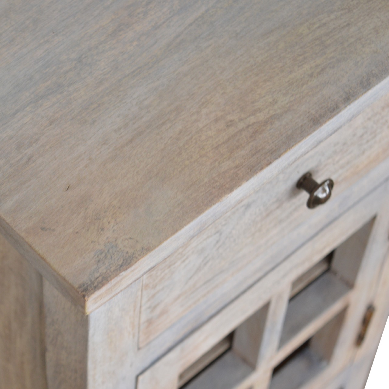 Solid Mango Wood Acid Stone Wash 1 Drawer 1 Cupboard Mini Bedside - Image 5