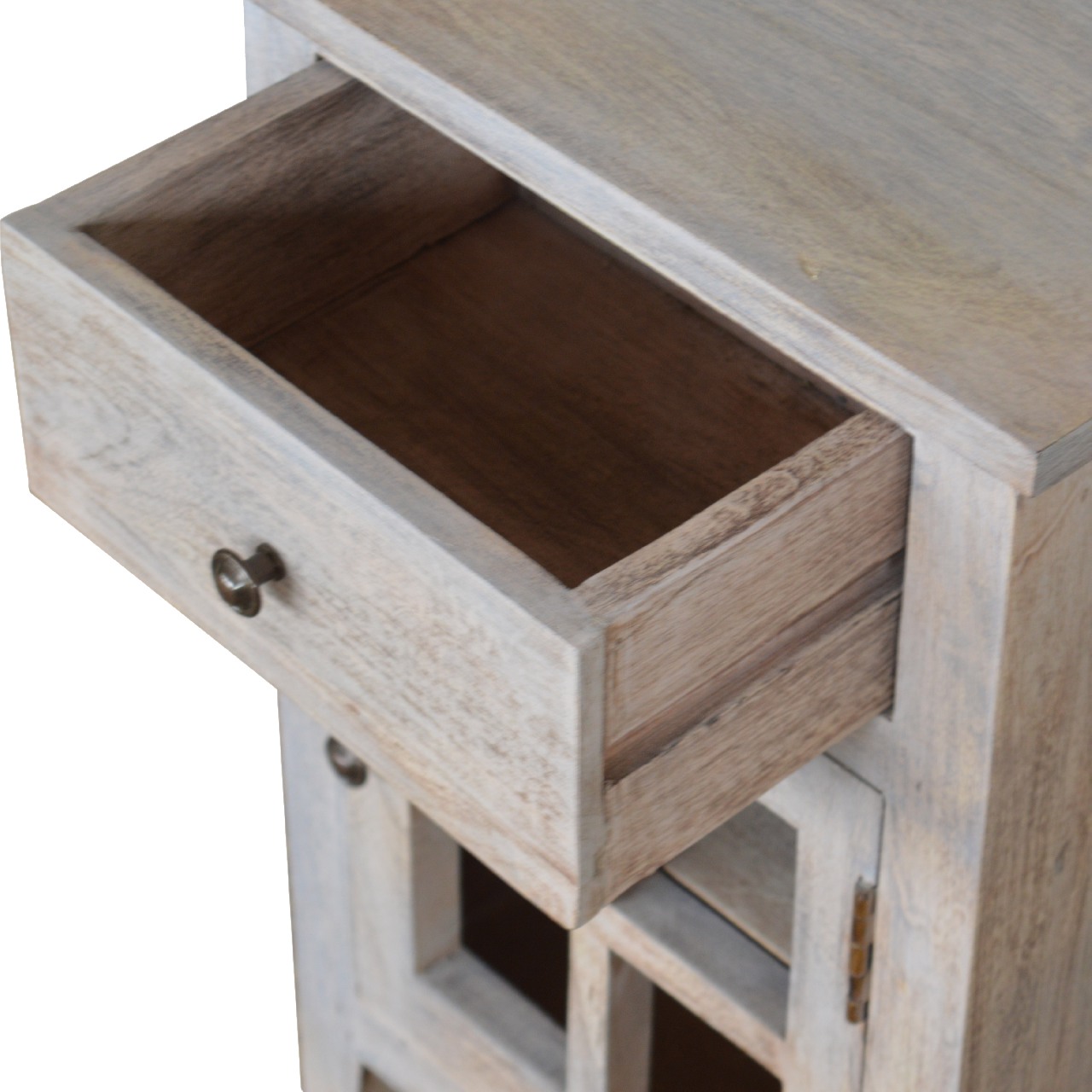 Solid Mango Wood Acid Stone Wash 1 Drawer 1 Cupboard Mini Bedside - Image 6