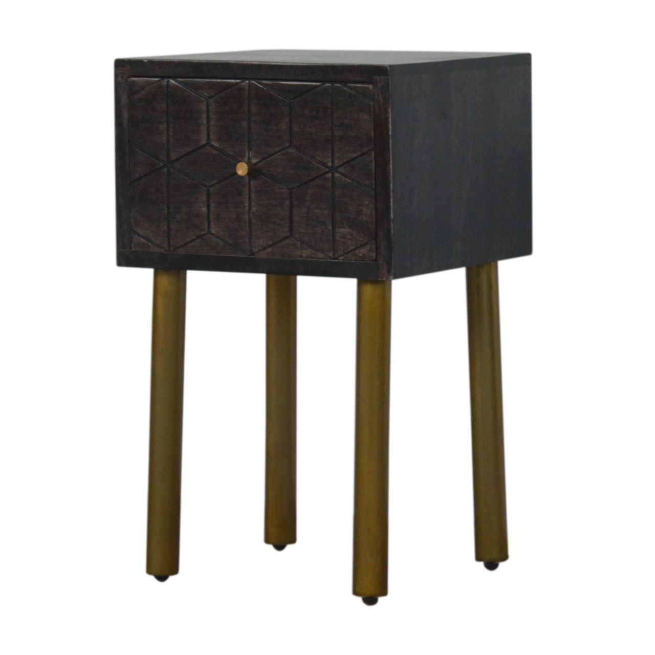 Solid Mango Wood Washed Black Finished 1 Drawer Doha Bedside - Image 2