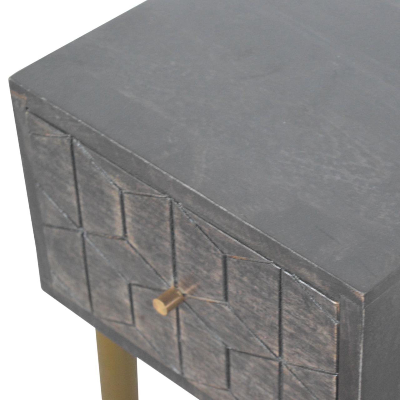 Solid Mango Wood Washed Black Finished 1 Drawer Doha Bedside - Image 4