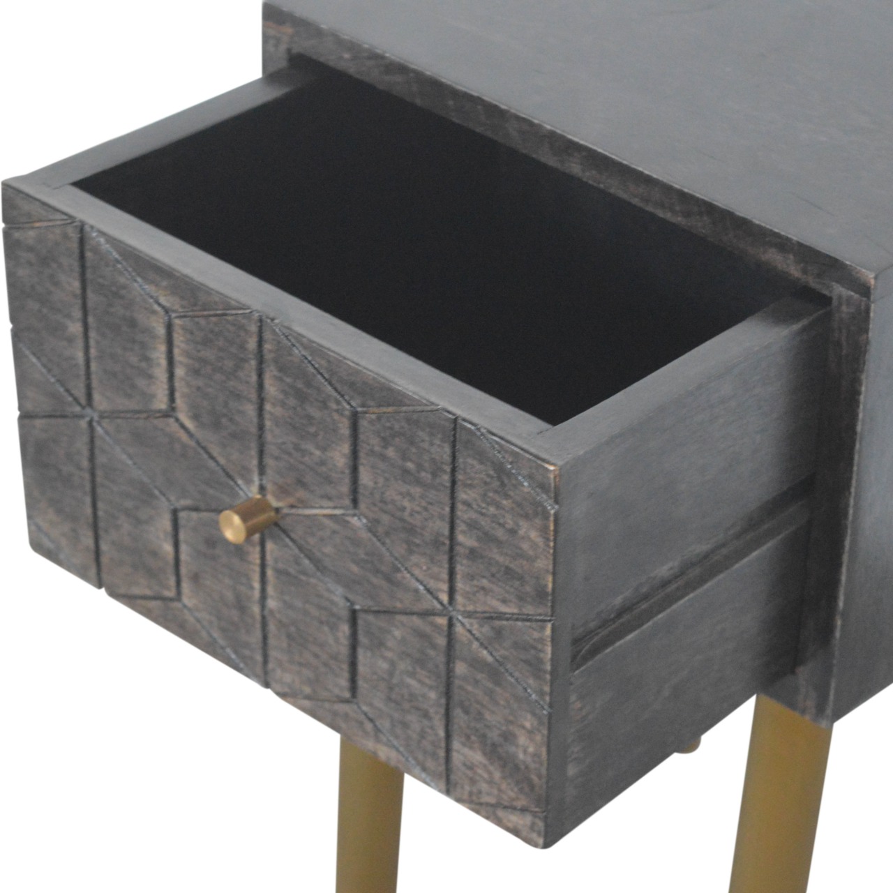 Solid Mango Wood Washed Black Finished 1 Drawer Doha Bedside - Image 5
